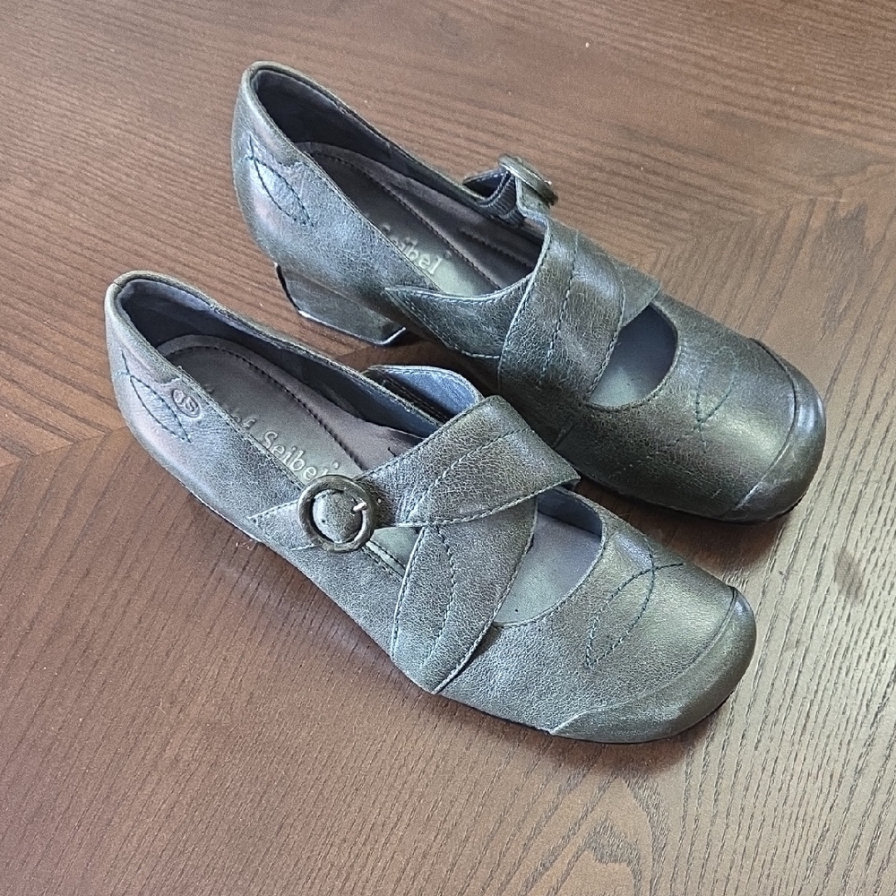 Josef Seibel Green Mary Jane Flats with Buckle Strap